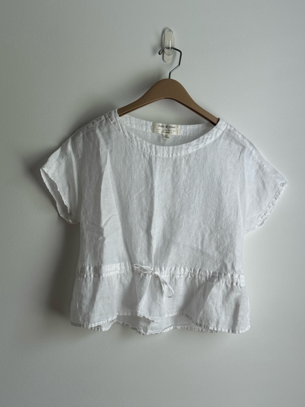 Cloth & Stone Anthropologie Casual White Linen Waist-Tie Top